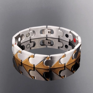 Men Trendy Stainless Steel Magnetic Therapy Bracelet Two-Tone Gold Silver Geometric Link Bracelet Fashion Health Jewelry