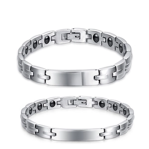 Bracciali per Coppia in Acciaio Inossidabile con Magnetoterapia Bracciale a Catena con Targhetta ID Lucida per Uomo Donna