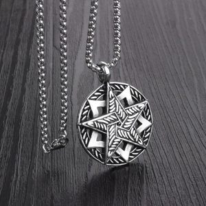 Punk style stainless steel hollow star pendant necklace with thick wheat chain link