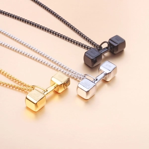 Hantel-Anhänger aus poliertem Edelstahl für Fitnessfans in Gold, Silber und Schwarz Finish