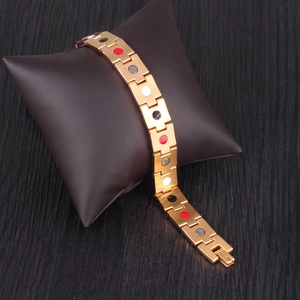 Bracelet de magnétothérapie doré de 13mm pour hommes avec inserts fonctionnels colorés