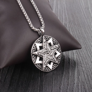 Men's hip hop titanium steel necklace featuring a layered hollow star round pendant