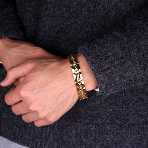 Bracelet magnétique 13mm plaqué or pour hommes avec cristaux et maillons
