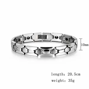 Pulsera magnética de acero inoxidable pulido para hombre con piedras de hematita