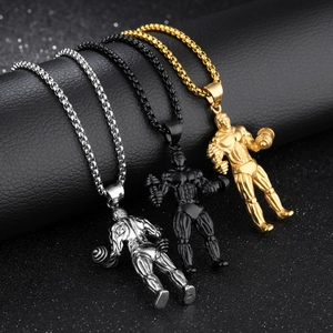 Set de colliers haltères pour homme en acier titane argenté, noir et doré, style fitness