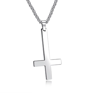 Poliertes umgekehrtes Kreuz Anhänger Halskette aus Edelstahl mit minimalistischer Kette