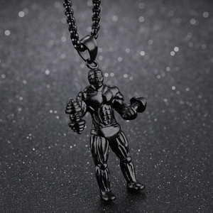 Collier haltère de fitness pour homme avec pendentif de musculation en acier noir