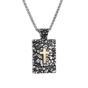 Collier Pendentif Croix en Acier Titane Vintage pour Hommes Texture de Roche Religieuse Bijoux de Mode Cadeau