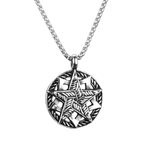 Hip Hop Titanium Steel Pentagram Hollow Pendant Necklace For Men Vintage Polished Geometric Round Star Pendant Jewelry