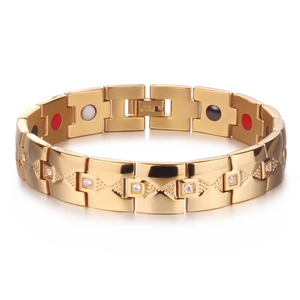 Bracelet de Santé Magnétique en Acier Titane Or Vintage pour Hommes Avec Bracelet à Chaîne de Maillons Fonctionnel Sertis de Strass