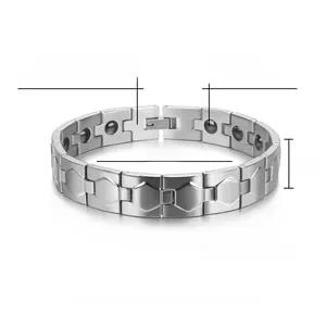 Detail of 210mm men's magnetic stainless steel bracelet with hematite inlays