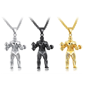 Collier Pendentif Homme Musclé Haltère en Acier Titane pour Hommes Musculation Gym Sport Personnalité Bijoux Électroplaqués