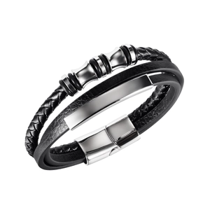 Men Retro Punk Braided Artificial Leather Bracelet Stainless Steel Magnetic Buckle Multilayer Fashion Casual Jewelry Gift