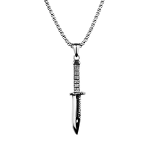 Collier pour hommes en acier inoxydable avec pendentif dague poli et poignée texturée