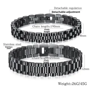 Vue détaillée des bracelets pour hommes de 8mm et 12mm en acier inoxydable noir