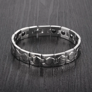 Men's magnetic stainless steel chain bracelet with hexagonal texture and health magnets