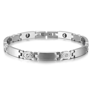 Minimalistisch Edelstahl Magnettherapie Armband Für Damen Poliert Geometrische Gliederkette Zirkonia Hämatit Eingelegt Gesundheit Schmuck Geschenk
