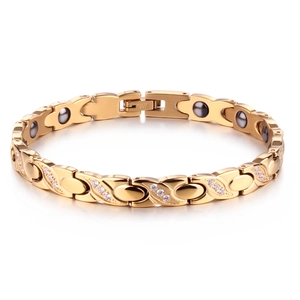 Women Stainless Steel Magnetic Therapy Bracelet X-Shape Crossing Inlaid Rhinestone Rose Gold Bangle Health Jewelry