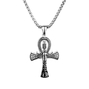 Collar Ankh egipcio vintage con colgante de escarabajo alado y cadena de eslabones