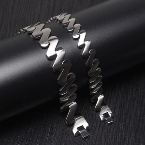 Bracelets magnétiques géométriques en acier titane pour hommes avec fini argenté poli