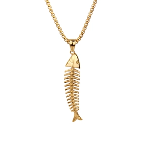 Collier Pendentif Arête de Poisson Vintage Pour Hommes en Acier Inoxydable Titane Punk Squelette Bijoux Personnalité Collier Chaîne Simple Cadeau