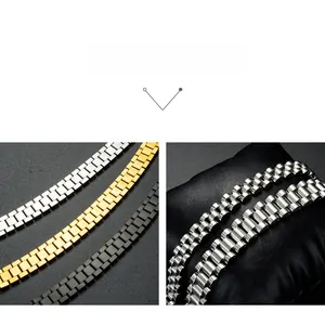 Détails de bracelets de montre en acier inoxydable argenté, doré et noir au fini brossé