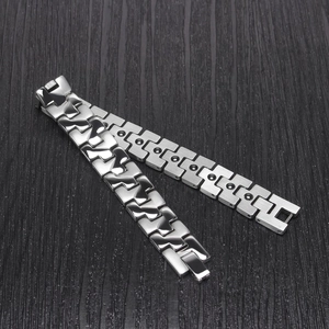 Polished and brushed silver stainless steel magnetic therapy bracelets for men
