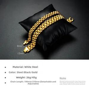 Détail de bracelets gourmettes en acier inoxydable de 8mm et 12mm avec spécifications