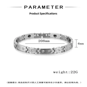 Detail showing magnetic therapy bracelet specifications with dimensions and weight data