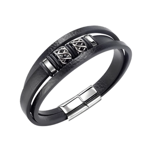 Men's Fashion Multi-layer Black Leather Bracelet With Stainless Steel Magnetic Clasp Celtic Knot Braided Punk Bangle Jewelry