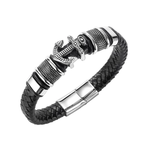 Retro Men Braided Leather Bracelet With Stainless Steel Nautical Anchor Charm Multi Layer Punk Fashion Wristband Jewelry Gift