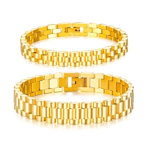 Bracelets de style présidentiel en acier inoxydable à maillons dorés larges et étroits