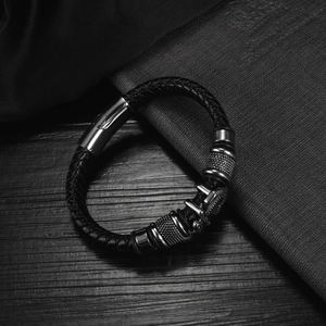 Men's retro multi-layer braided leather anchor bracelet with vintage metal charms