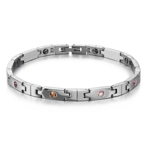Titanium Steel Magnetic Therapy Bracelet For Women Colorful Rhinestone Hematite Geometric Link Chain Hand Jewelry
