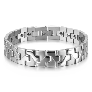 Men's Stainless Steel Magnetic Healthcare Bracelet Geometric H-Link Polished Brushed 12mm Wide Hematite Bracelet Jewelry