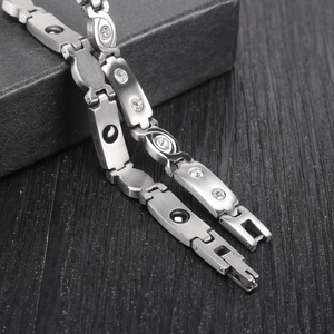 Minimalist titanium steel bracelet with evil eye zircon and therapeutic magnets