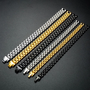 Bracelets de montre en acier inoxydable en or, argent et noir avec trois maillons