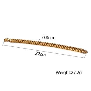 Detailed specs of gold Cuban link bracelet 0.8cm wide and 22cm long made of stainless steel