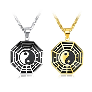 Vintage Chinesischer Stil Yin Yang Tai Chi Bagua Anhänger Halskette Für Herren Titanstahl Galvanisierte Boxkette Religiöser Schmuck