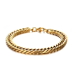 Men's Titanium Steel Golden Cuban Link Bracelet High Polish Stainless Steel Curb Chain Bracelet Hip Hop Jewelry Gift