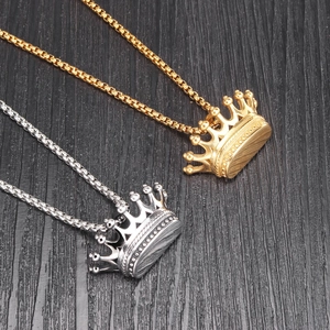 Hip hop crown pendant necklaces in gold and silver finish with square link chain jewelry
