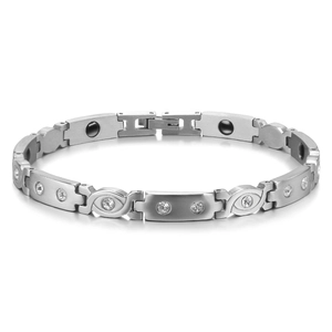 Minimalist Stainless Steel Rhinestone Bracelet For Men Women Magnetic Health Care Evil Eye Link Chain Fashion Jewelry Silver