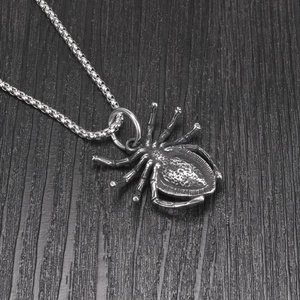 Retro hip hop spider pendant necklace in vintage titanium steel with box chain