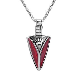 Retro Titanium Steel Spearhead Pendant Necklace Men Bear Paw Print Red Black Enamel Arrowhead Punk Jewelry Accessory Gift