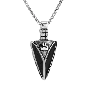 Arrowhead pendant necklace with bear paw print in vintage punk style steel jewelry