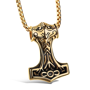 Collier Pendentif Marteau de Thor Mjölnir Viking pour Hommes Rétro Acier Titane Or Argent Runes Chaîne Vénitienne Bijoux Cadeau