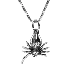 Collier Pendentif Araignée Vintage en Acier Inoxydable Bijoux Punk Gothique Animal pour Hommes et Femmes Accessoire Hip Hop