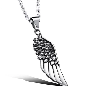 Titanium Steel Angel Wing Pendant Necklace For Men Vintage Punk Style Feather Wing Gothic Polished Charm Jewelry