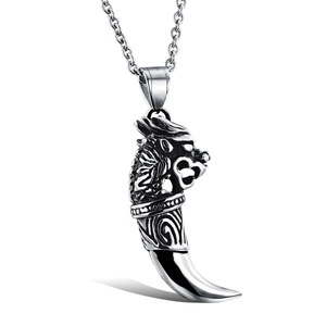 Retro Drachenkopf Wolfszahn Anhänger Halskette Edelstahl Punk Rock Stil Schmuck Für Herren Maskulines Amulett Geschenk