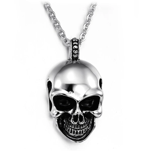 Gothic Punk Skull Pendant Necklace For Men Titanium Steel Polished Biker Jewelry Halloween Gift Silver Skull Head Necklace